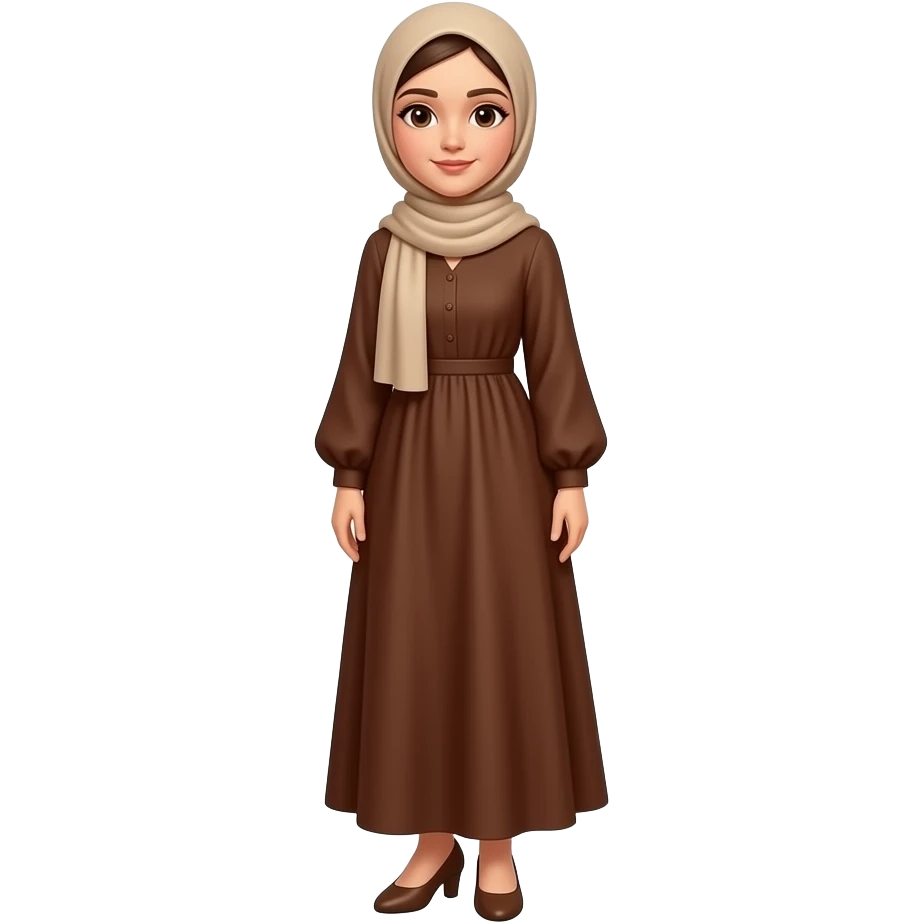 إيموجي لفتاة ترتدي فستان بني طويل حذاء طالون منخفض حجاب بيج emoji