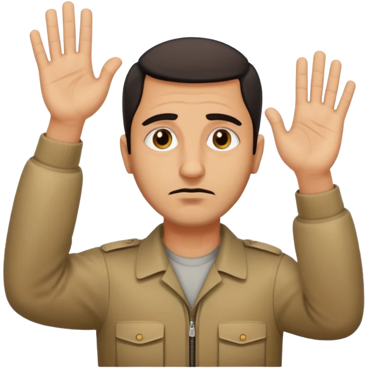 surrenders, portray an authentic 1980 Iraqi with a sad face and raised hands emoji
