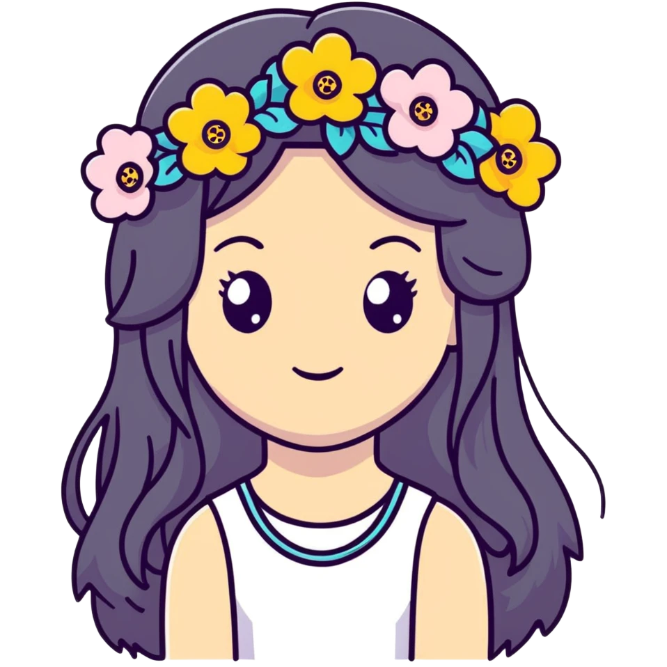 cute girl with long hair and flower crown emoji