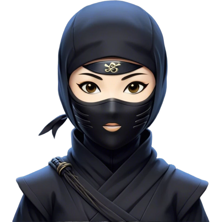 Clash of Clans aesthetic: Beautiful and Majestic Ninja Portrait Emoji, Rendered in serene poise with a gentle, confident smile and a refined masked visage, showcasing a sleek, artfully poised figure exuding calm and determined elegance in natural skin tone, Simplified yet exquisitely endearing features, highly detailed, glowing with a soft, drowsy nocturnal light, high shine, relaxed and utterly noble, stylized with an air of timeless stealth, soft glowing outline, capturing the essence of a majestic ninja whose graceful presence inspires epic covert adventures! emoji