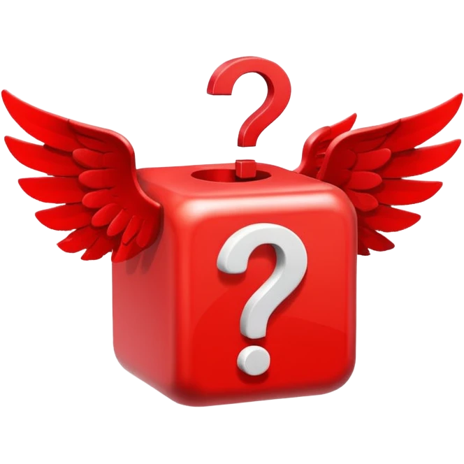 Red Cube with wings and has a ? emoji