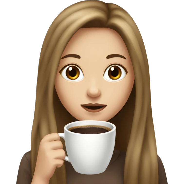 White girl with long hair brown drinking coffee emoji