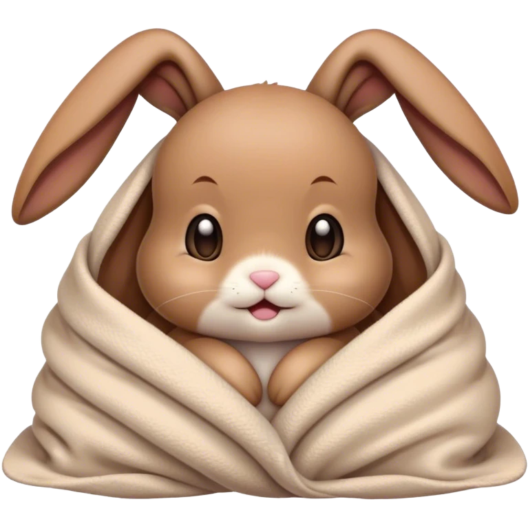 Brown, Floppy-eared cute baby bunny cozy in a blanket emoji emoji