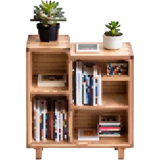 A small light wooden table bookshelf storage emoji