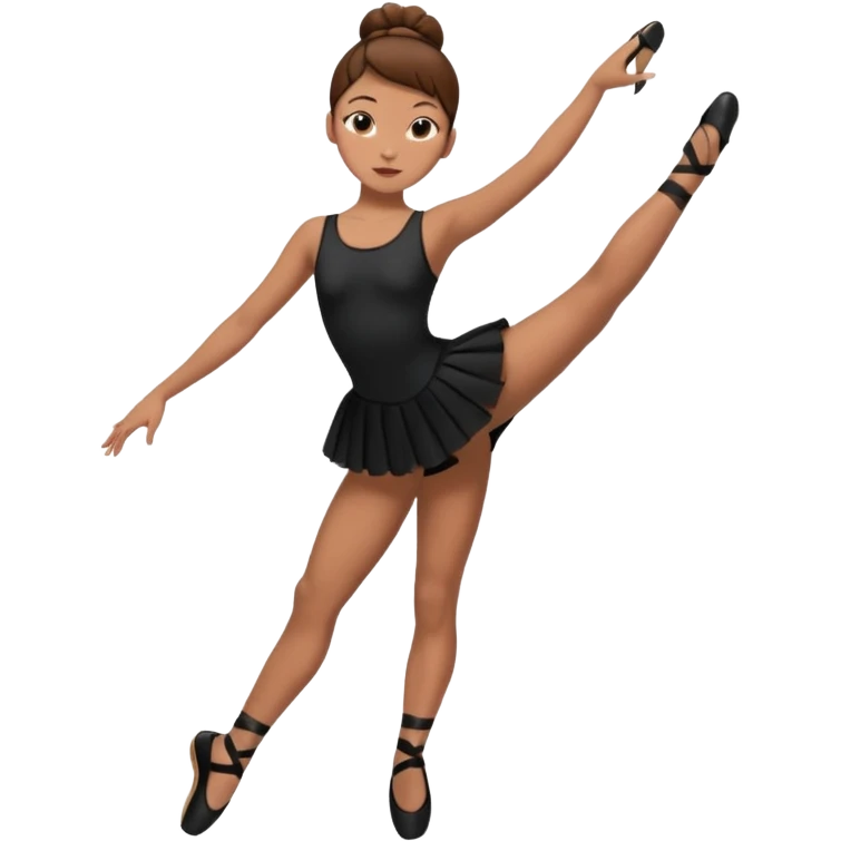 menina cabelos castanhos em coque vestida de roupas de jazz e sapatilhas pretas emoji