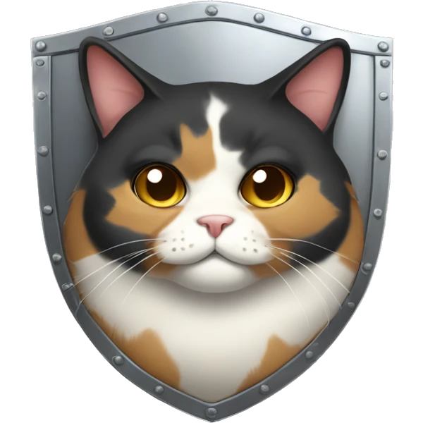 Fat calico cat with a shield  emoji