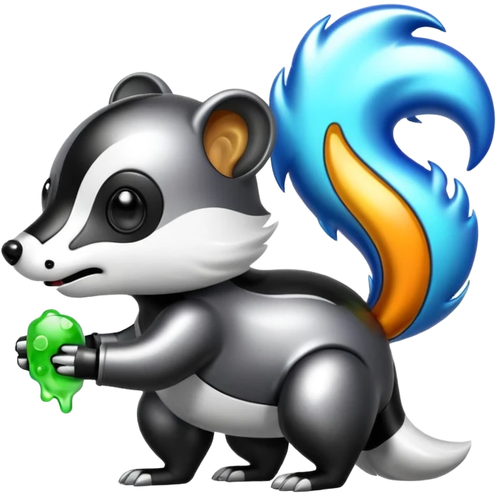 robo skunk with bacteria and fart cloud in samsung emoji style emoji