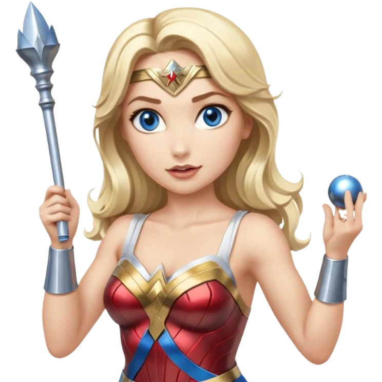 Blonde blue eyes Wonder Woman holding bell and short, skinny white baton emoji