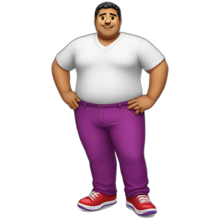 Fat latino Guy with red pants and purple shoes emoji