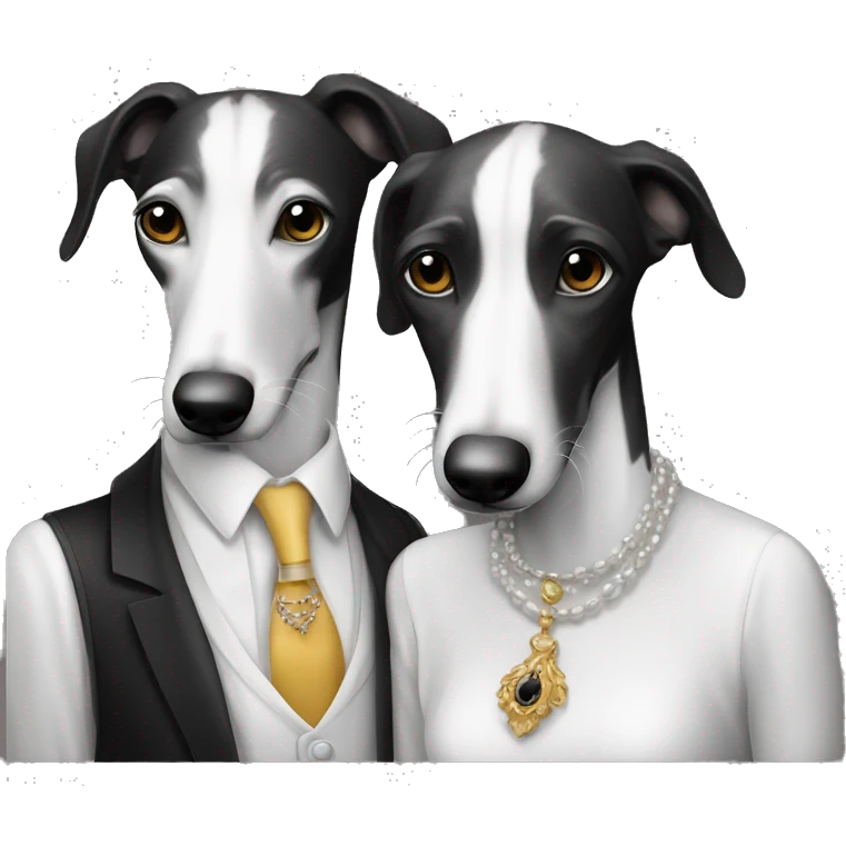 A family Two aristocrat dog black and white galgo kiss with women  emoji