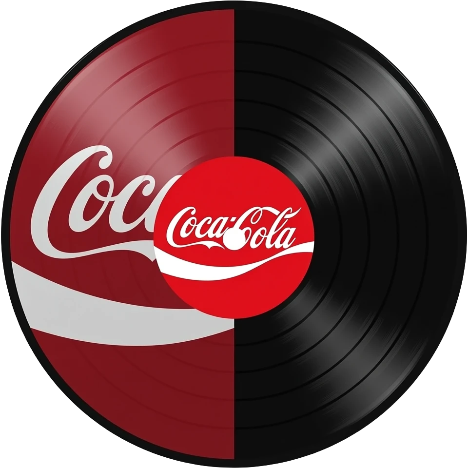 A cocacola Vinyl.  3/4 of the vinyl is the logo in the middle,  the rest 1/4 is the black vinyl as border. without percentage emoji