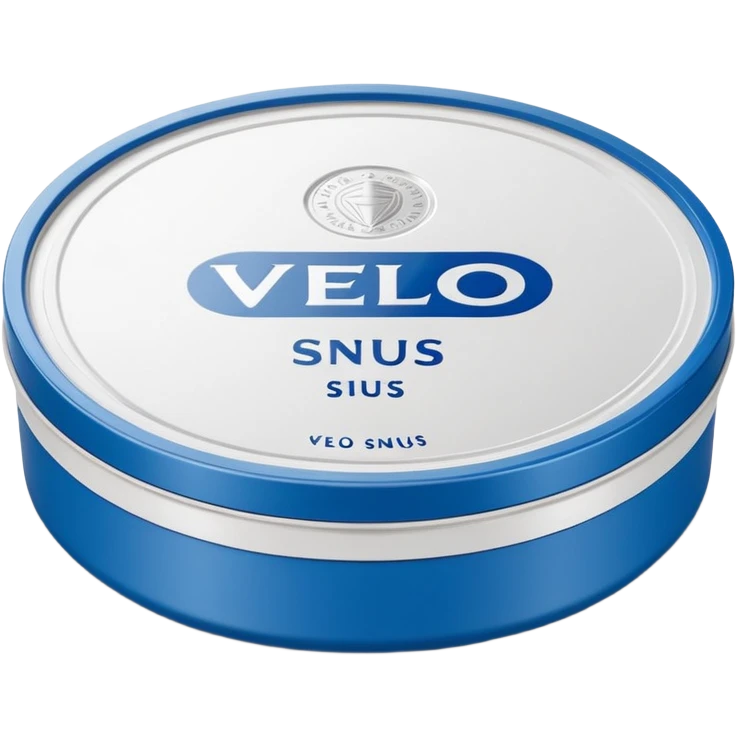 Create an emoji-style illustration of a regular VELO snus can. The can should be round, sleek, and minimalistic, with a white plastic lid and the VELO logo clearly visible. Keep the design clean and simple, matching typical emoji aesthetics, with subtle shadows and a smooth 3D look. emoji