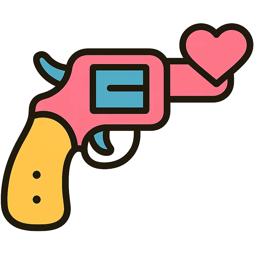 pink heart-shaped pistol, playful and cute, icon style emoji