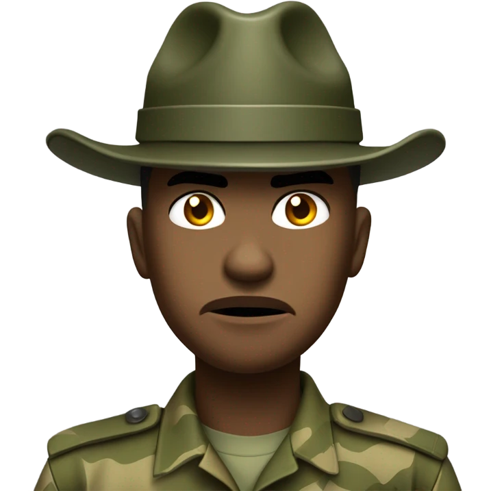 drill sergeant character wearing a classic sergeant hat and a camouflage army shirt. The character should have an angry intense expression. full torso emoji