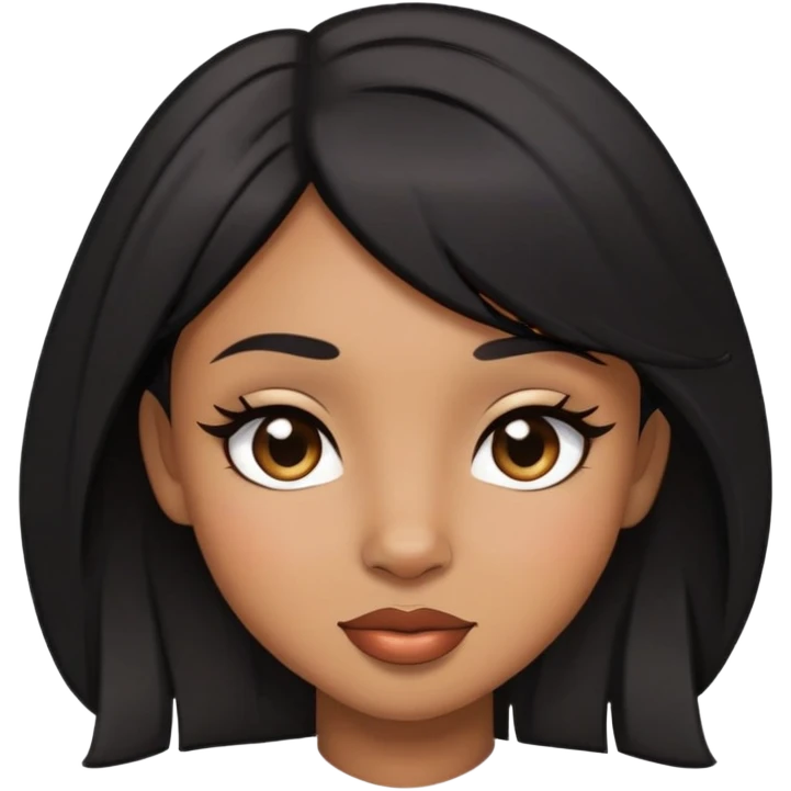 light brown skin girl with small lips, black layered hair, doe eyes, winking emoji