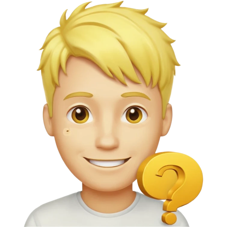 make his skin and hair yellow, he's smirking and looking in the left corner, add question marks abobe his head emoji