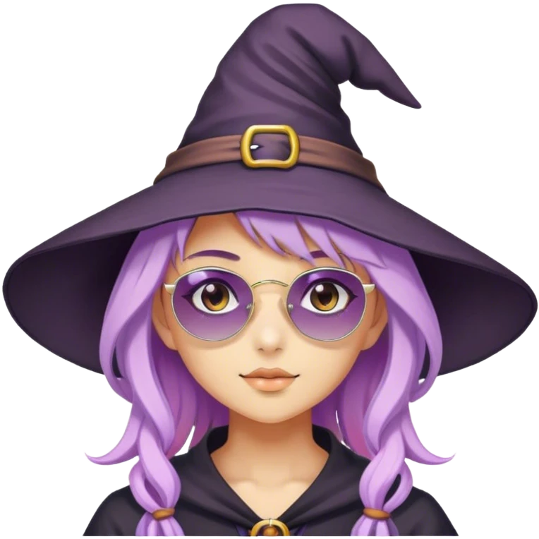cute anime girl with lilac hair in a witch hat with sunglasses emoji
