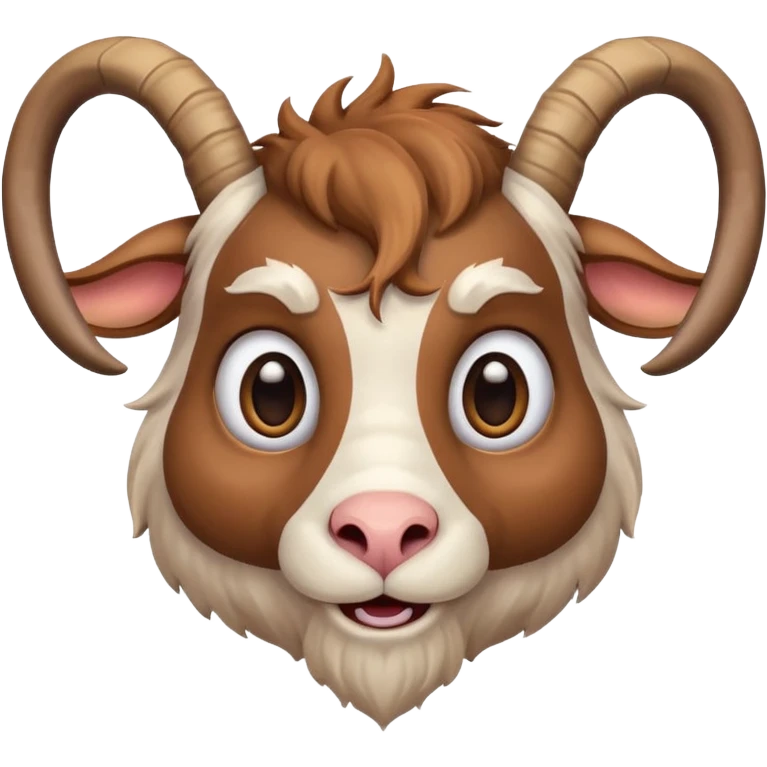 goat face with detailed curved horns, big cute eyes, cartoonish expression, simple background, clean and colorful digital art emoji
