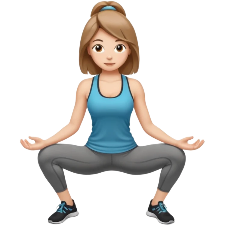 Beautiful woman with light brown shoulder length hair popping a squat without any weights emoji