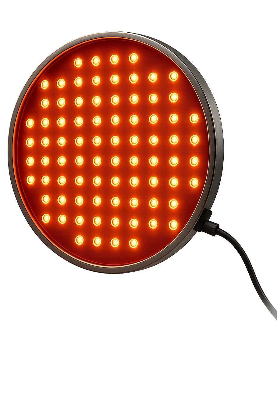 luce rossa led rotonda fluttua in aria, iperrealistica 4k emoji