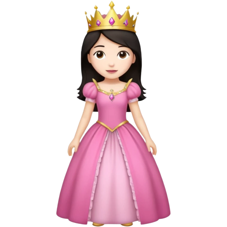 chica vestida de princesa con vestido rosa , piel blanca , pelo oscuro, corona dorada, cuerpo entero emoji