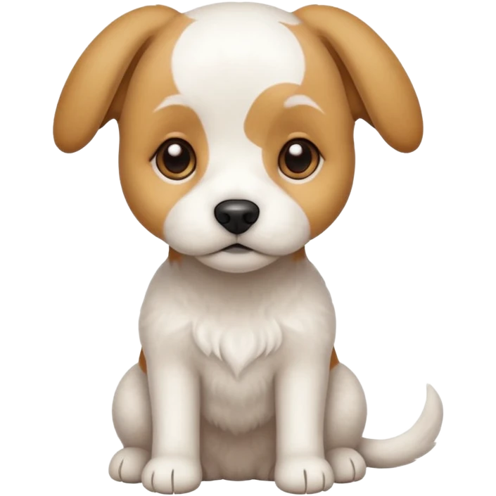 a full body white beagle x maltese x chi dog the size of a kelpie with light brown ears and a light brown patch on one eye emoji