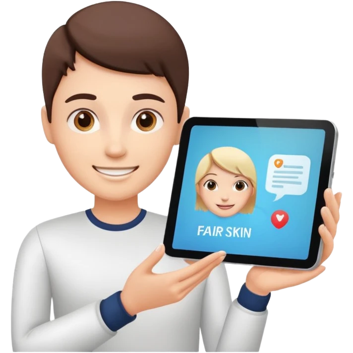 tablet with rounded corners, on the screen an interface and on the screen a person presenting onlince course emoji