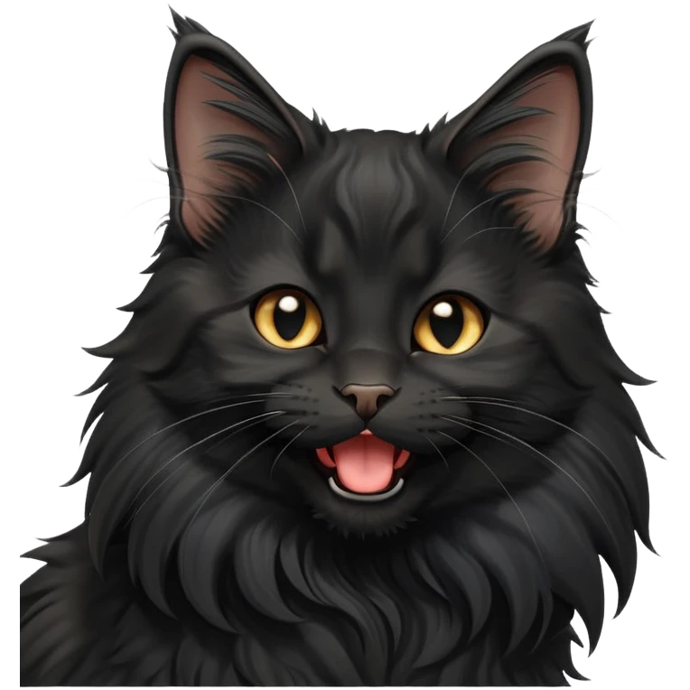 cinematic-yawning black-maine-coon-kitten-portrait-emoji,-head-tilted-playfully-and-inquisitively,-sleek--black-fur,-simplified-yet-adorable-features,-highly-detailed,-glowing-with-a-warm,-friendly-glow  emoji