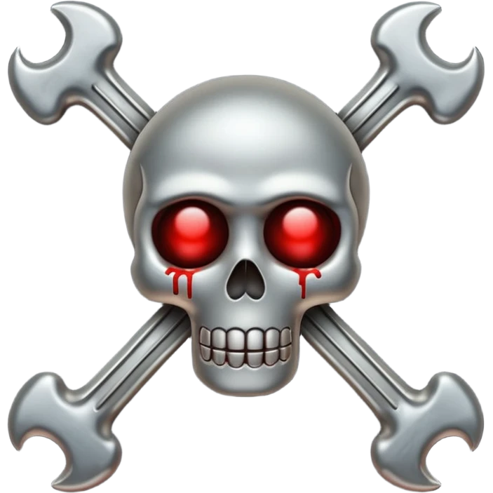 Emoji-style metallic bones with traces of blood, steel texture, dark dramatic tone, clean background emoji