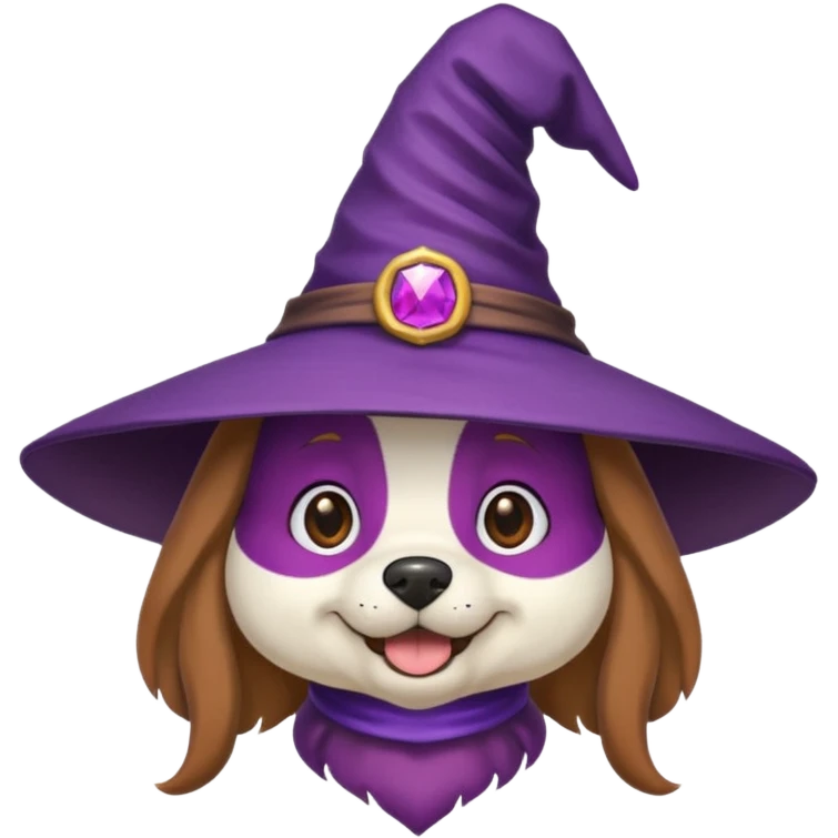 dog wear purple wicth hat emoji
