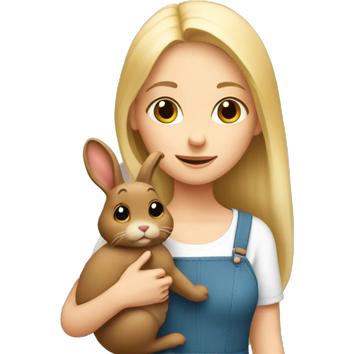 Blonde girl holding brown bunny  emoji
