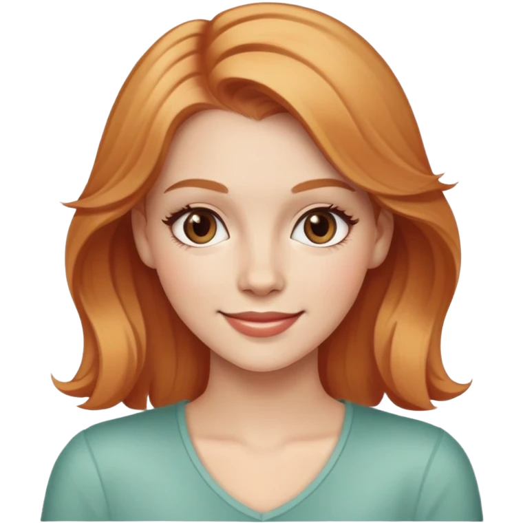 a white girl in mid 20s with strawberry blonde hair ad brown eyes pretty and smiling emoji