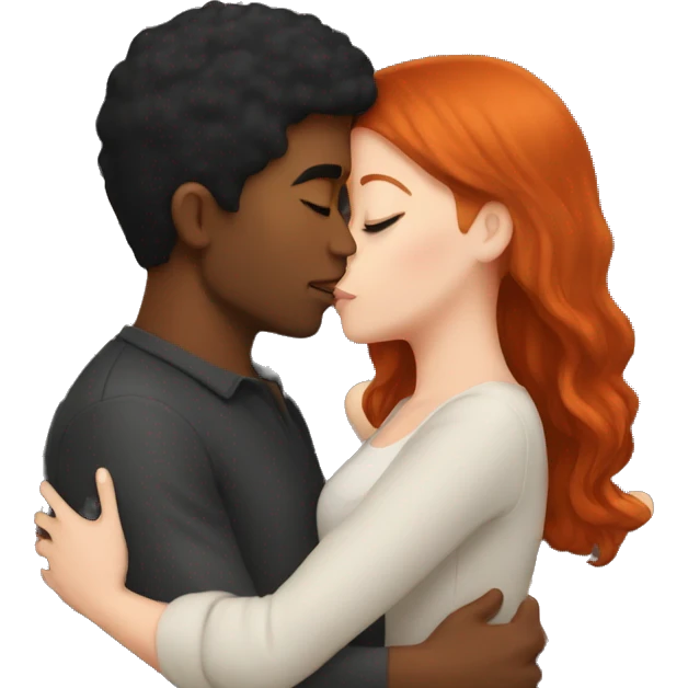 Redhead Girl Kissing black haired man  emoji