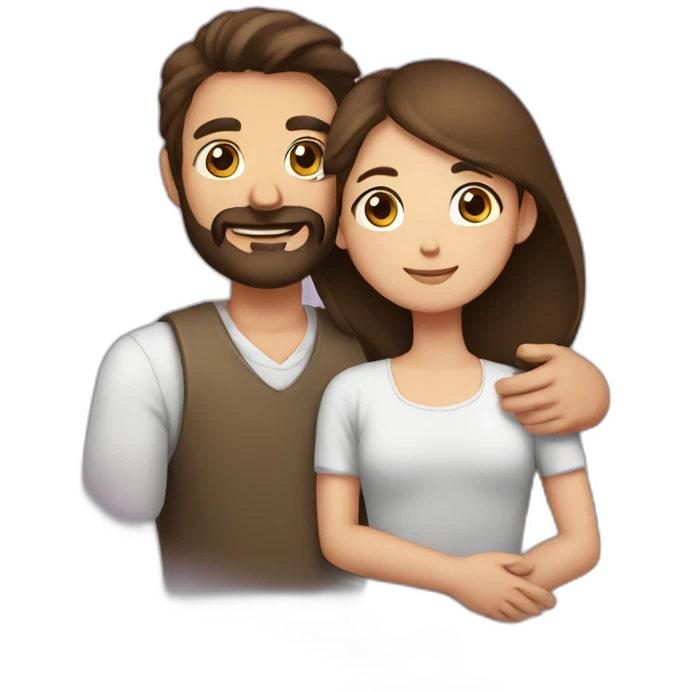 man with brown beard hugging girl with dark brown hair emoji