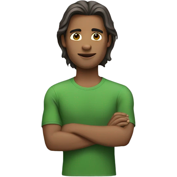 Shoulder length hair green t shirt man emoji