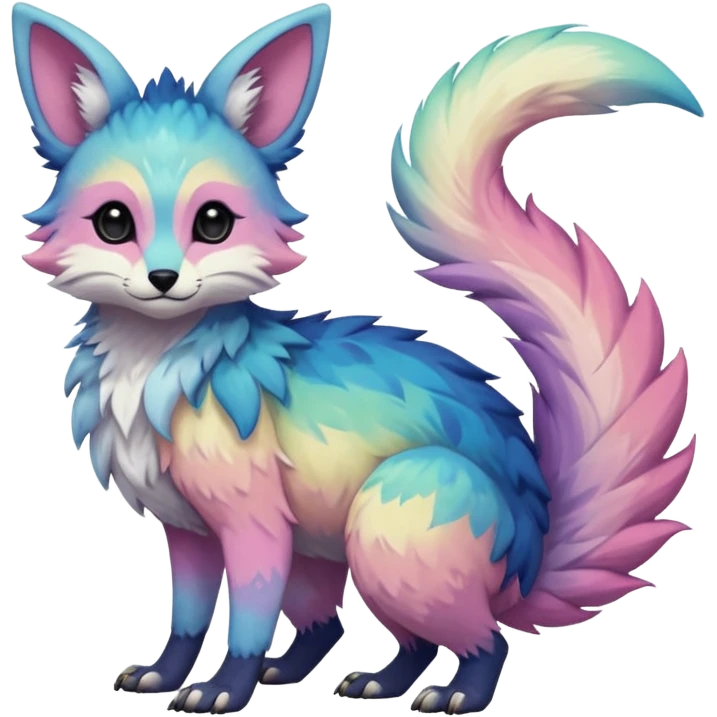 Feral Rare cute realistic edgy pretty beautiful handsome gorgeous pastel-gradient aesthetic colorful vibrant Vernid-Trico-species-Fakemon-creature by LiLaiRa, random markings, tufted ears, full body emoji