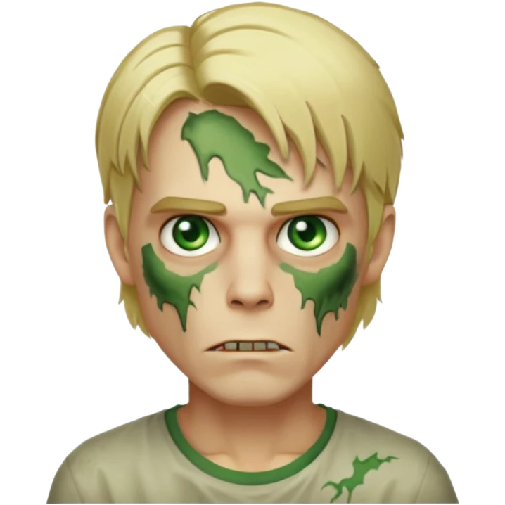 handsome male zombie with blonde mid-length hair and green eyes, facing forward, iOS-style emoji emoji