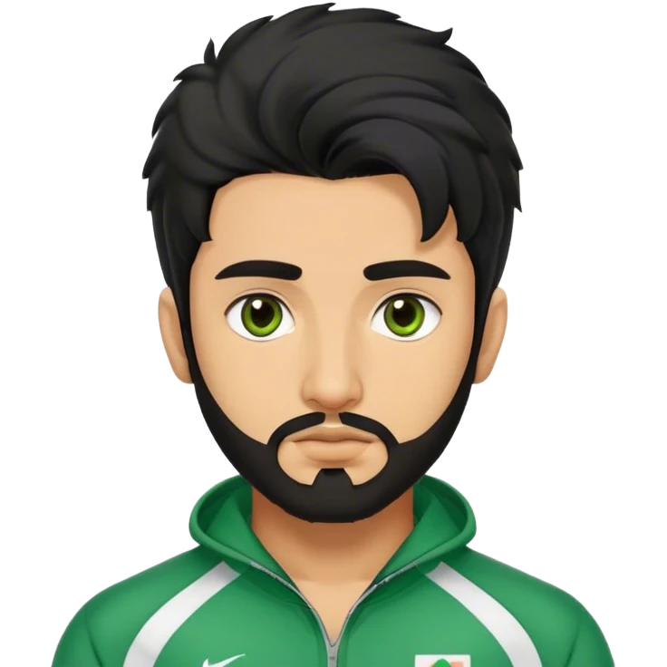Abdul Ali : Age: Late 20s
Appearance: A strong-built South Asian man with permed long black hair, a close shave beard, and dark brown eyes.
Outfit: Green player tracksuit  emoji