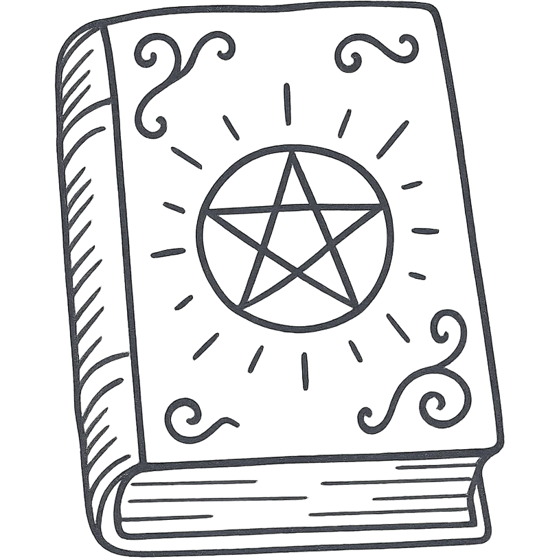 Магическая закрытая книга  — декоративная обложка  алхимическими знаками. Обложка украшена винтажными завитками,  таинственным сиянием. emoji