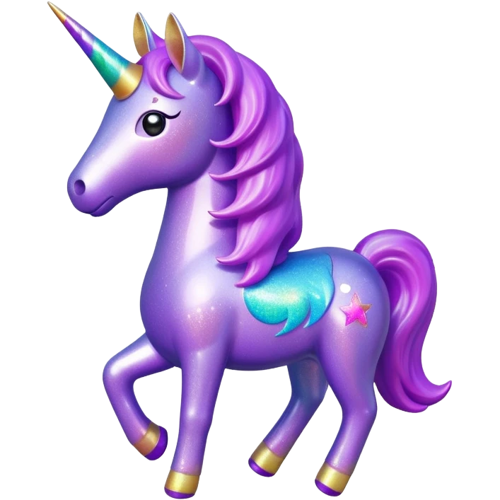 purple gliter  unicorn toy facing camera emoji