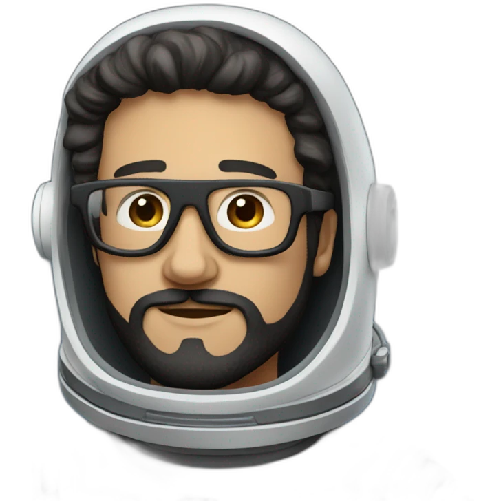 posing caucasian astronaut with black beard and white glasses emoji