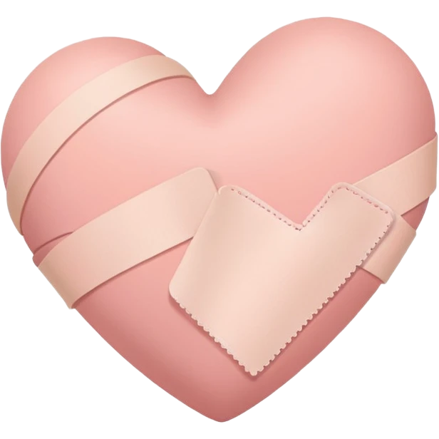 A minimalist pastel illustration of a heart with a small bandage, inspired by the ❤️‍🩹 emoji. Soft pastel colors — dusty pink, blush, baby peach, and cream tones. Gentle lighting, smooth gradients, and a calm, soothing aesthetic. Flat vector style on a light neutral background. emoji