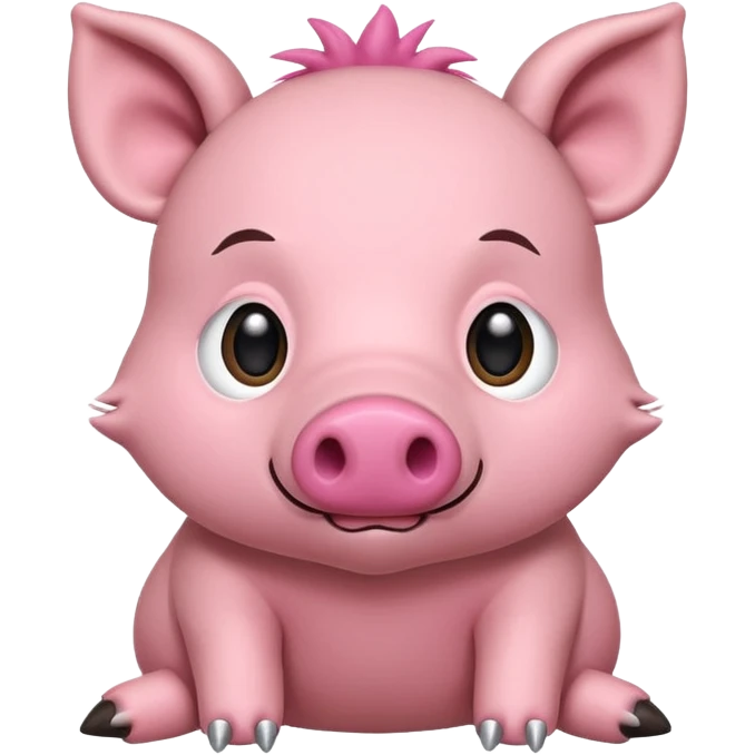Chibi style stuffed animal boar. I has buttons for eyes and exaggerated stitching emoji