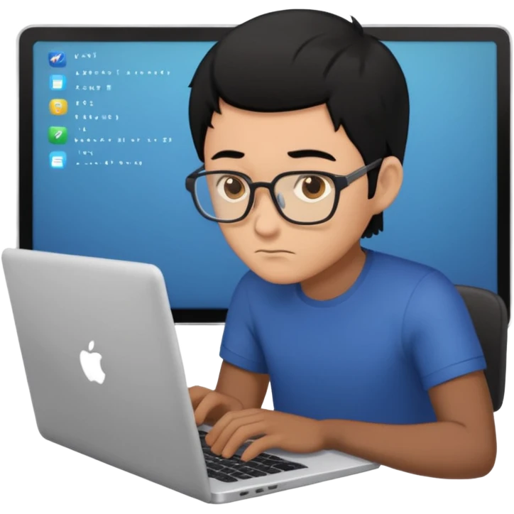 make an emoji of a male black hair developer behind laptop emoji