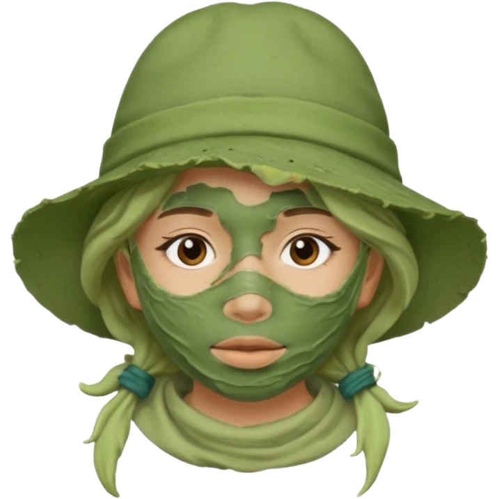 messy green clay mask and tousit hat emoji