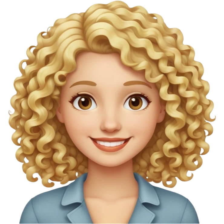 nữ 30 tuổi, tóc xoăn màu vàng, da trắng, cười mỉm emoji