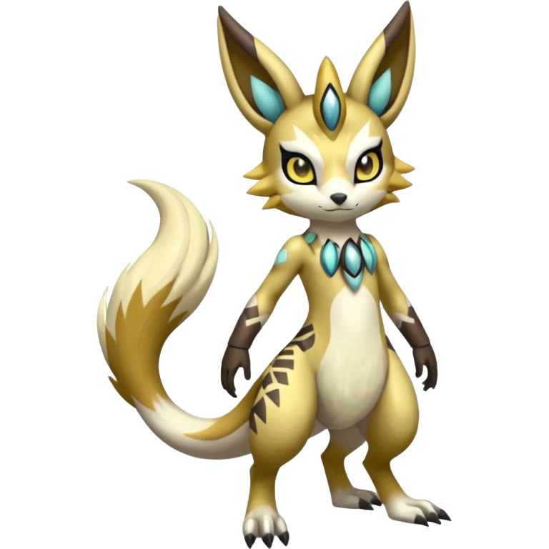 Tribal-marked Randomly patterned Exotic Meloetta-Lombax-Renamon-Protogen-Palkia-hybrid-fusion-Fakémon-creature, full body emoji