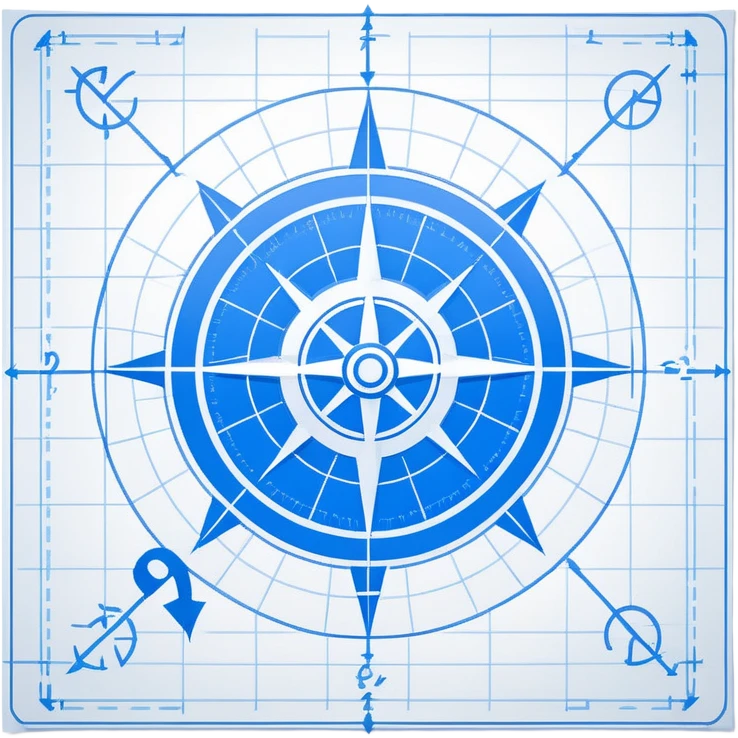 blue blueprint with one dashed line marking a start and a destination emoji
