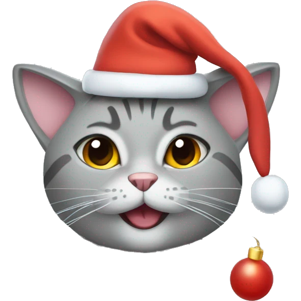 Gorgeous grey cat moji in a New Year's hat emoji
