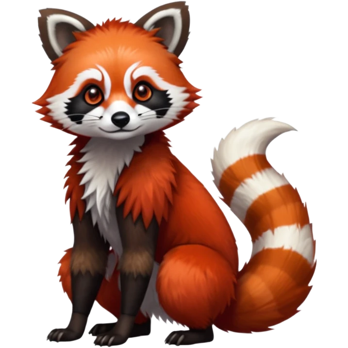 Realistic cool edgy 4-legged quadrupedal Red-Panda-Lemur-Raccoon-Dog-Red-Fox-animal-fusion-hybrid, Full body emoji